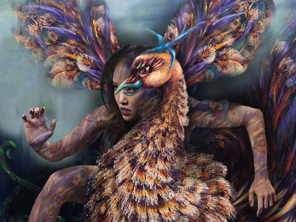 simurg, zümrüdü anka, phoenix, emerald phoenix, digital art, digital collage