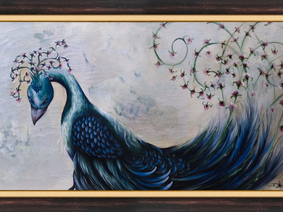 zümrütü anka, tuval, yağlı boya, simurg, phoenix, emerald phoenix