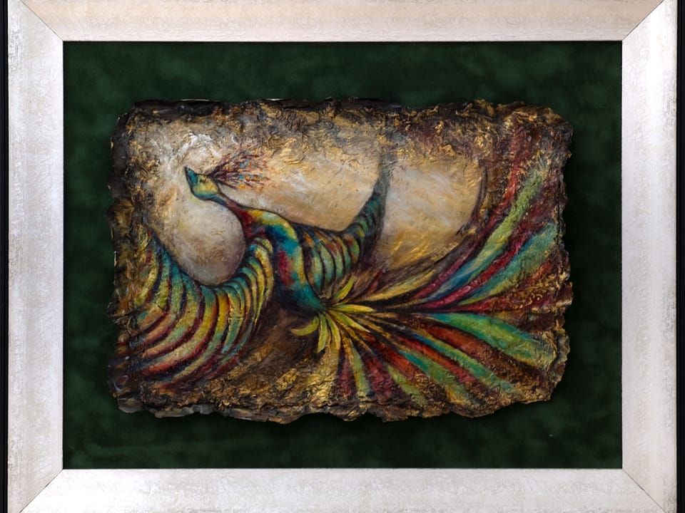 zümrütü anka, tuval, yağlı boya, simurg, phoenix, emerald phoenix