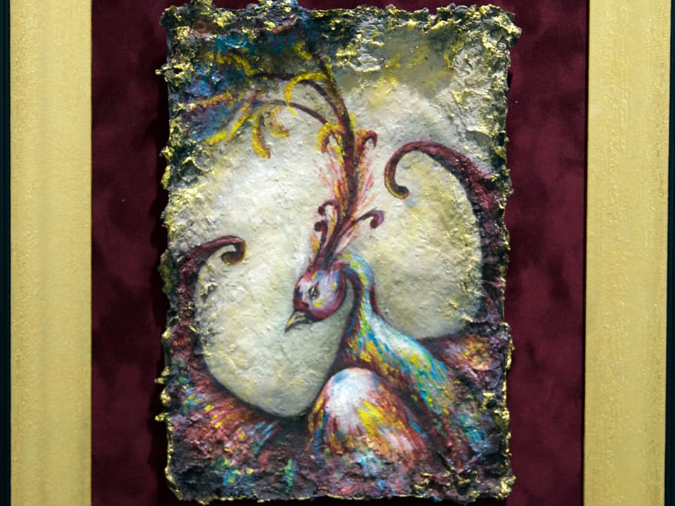 zümrütü anka, tuval, yağlı boya, simurg, phoenix, emerald phoenix